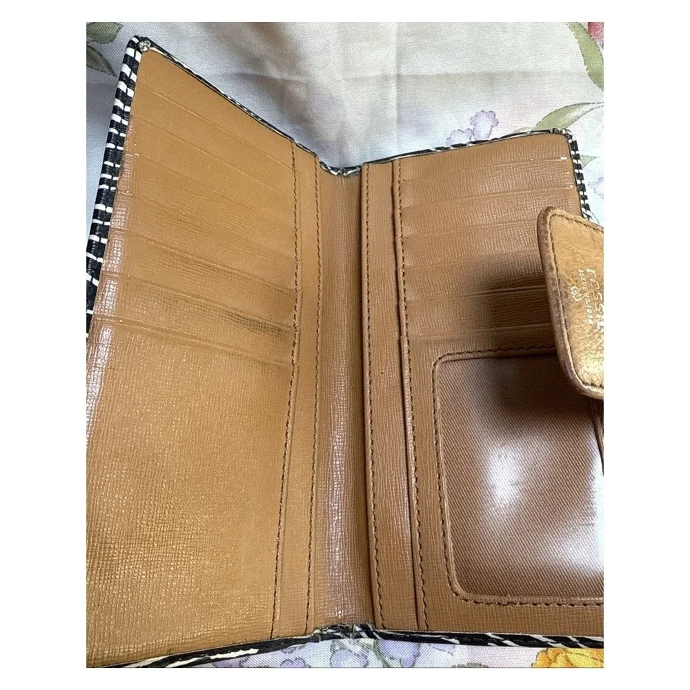 Fossil Women's Striped Leather Clutch Wallet Black White Brown Bifold 4x6